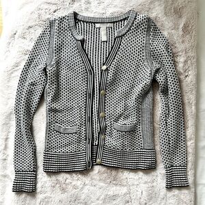 Black & White Knit Cardigan wi/ gold buttons - very Sezane and Chanel like